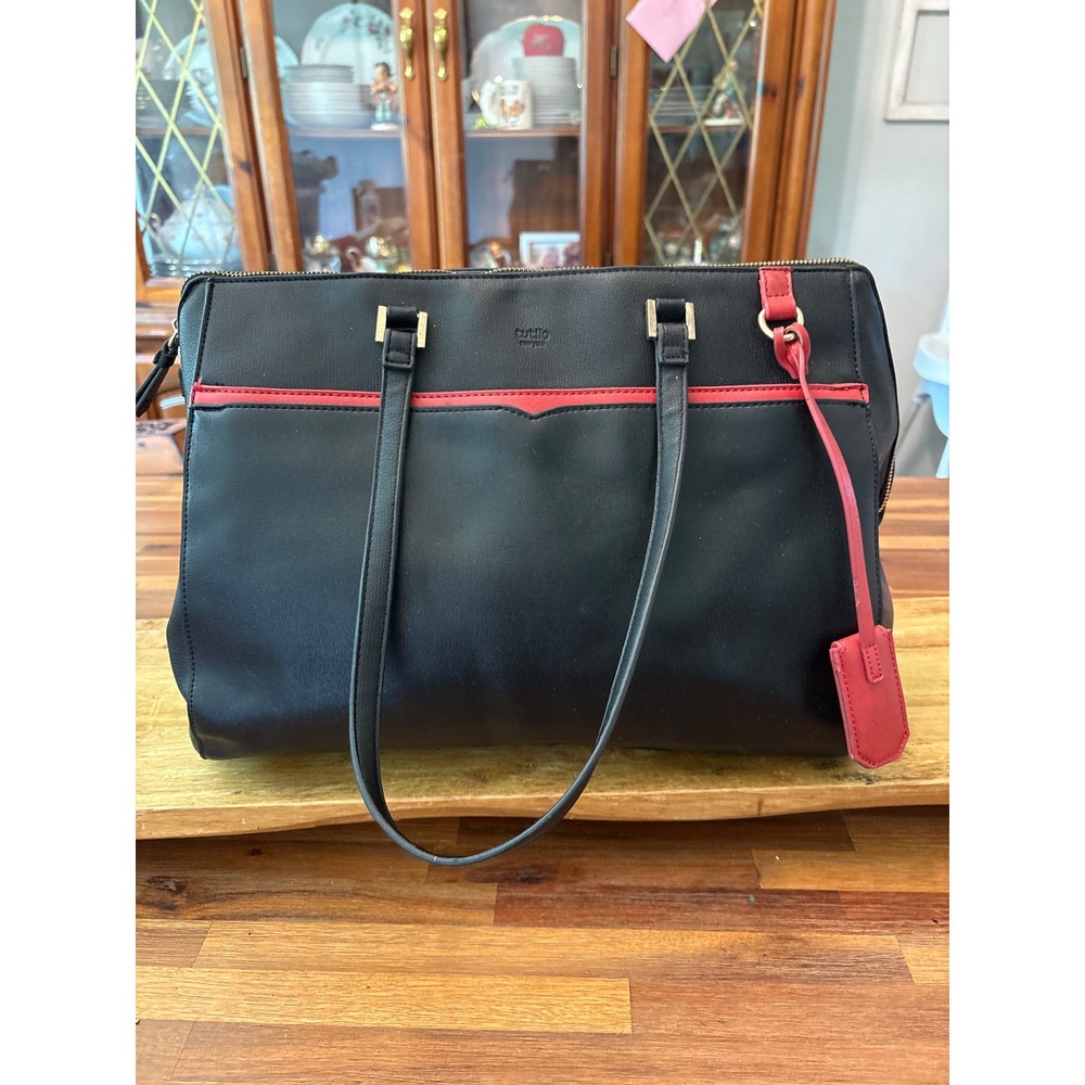 Tutilo New York Tote Bag Women Large Black Red Faux Leather Professional Bag
